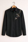 Embroidered Floral Accent Shirt – Black
