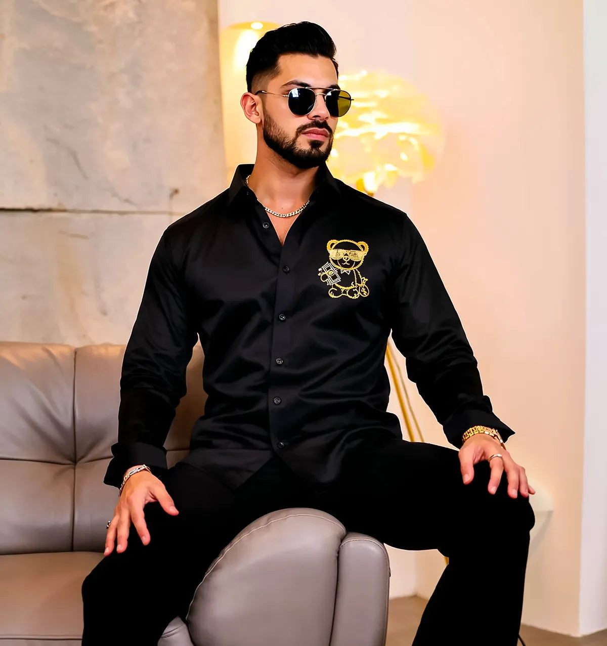 Men’s Black Teddy Crystal Shirt