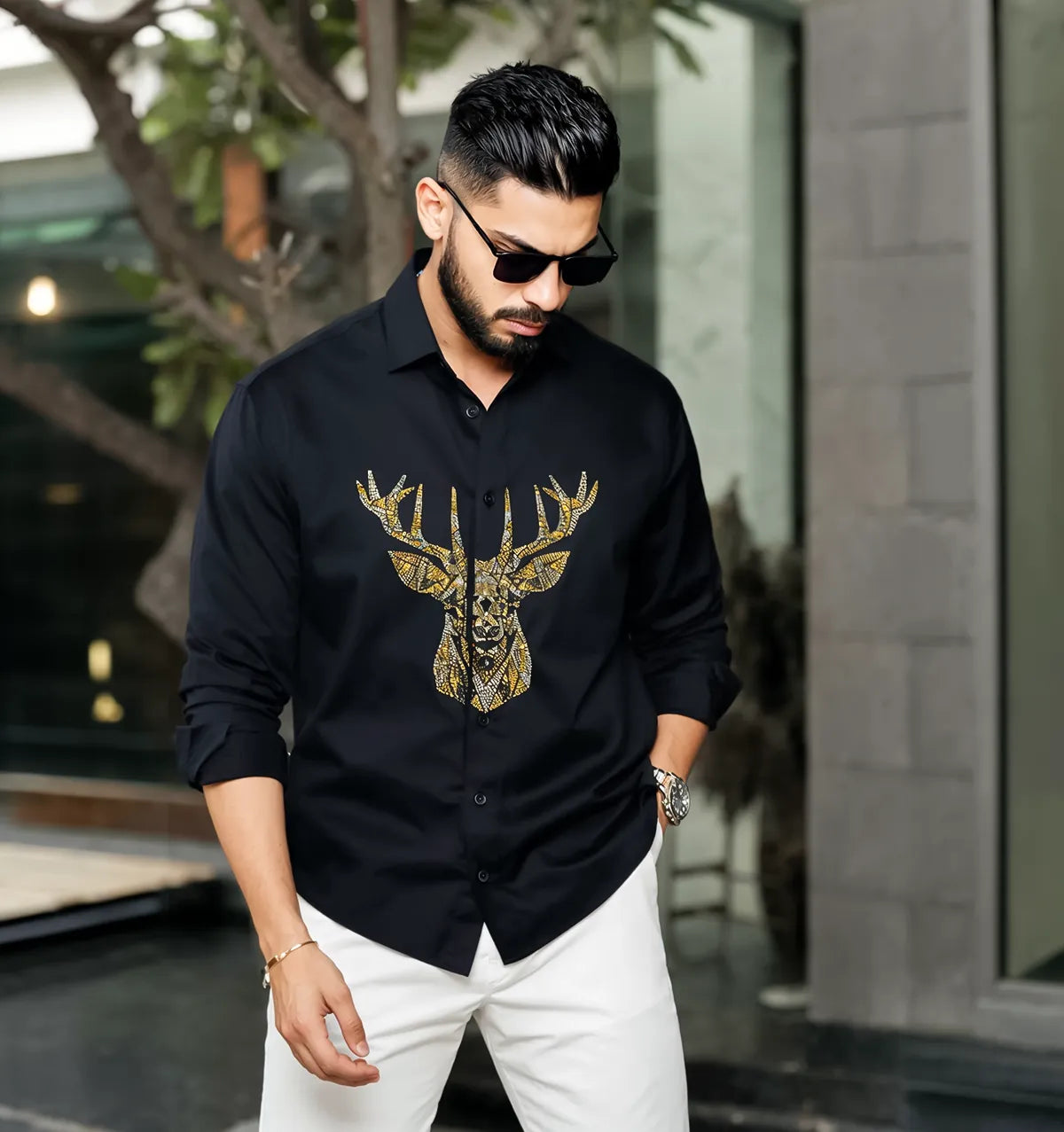 Men’s Black Golden Stag Emblem Shirt