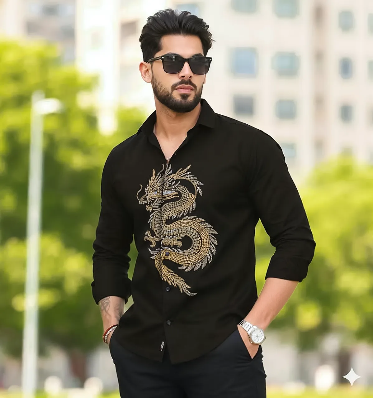 Men’s Black Dragon Crystal Shirt